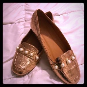 Rose gold and pearl loafers
